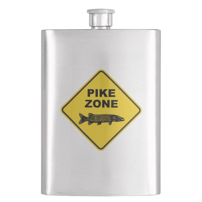 Pike Fishing Zone Sign Hip Flask (Front)