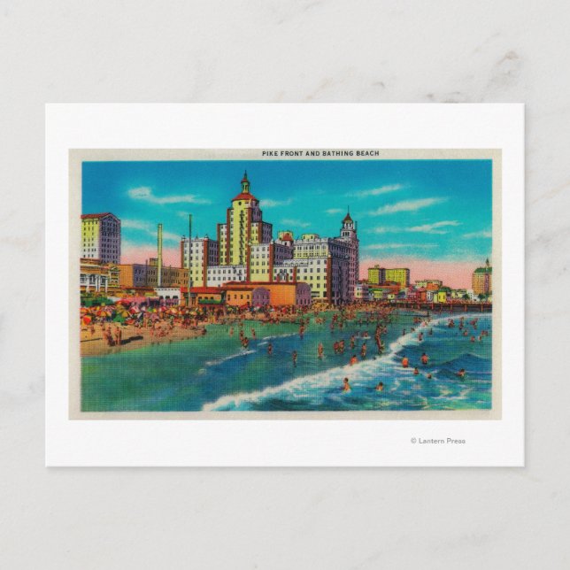 Pike Front and Bathing Beach, Long Beach Postcard (Front)