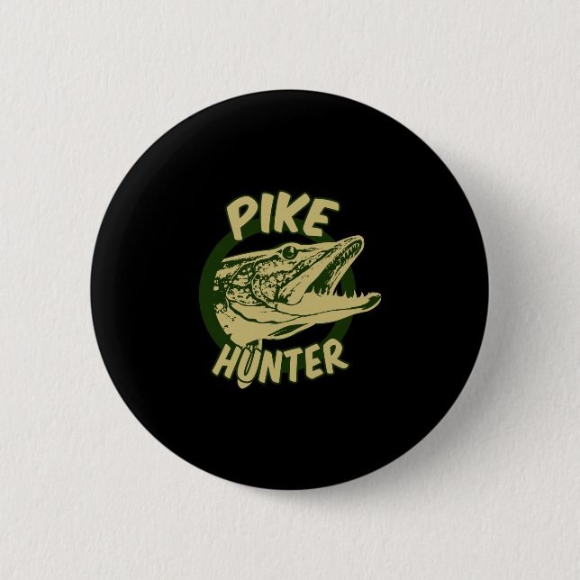 Pike hunter  6 cm round badge (Front)