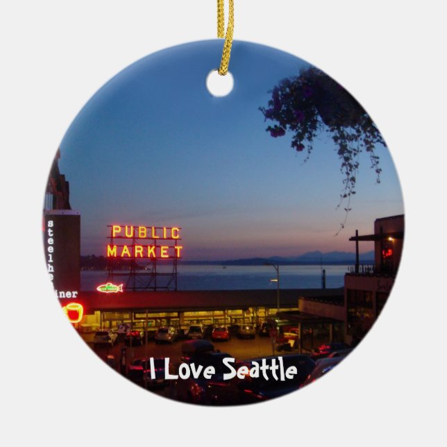 Pike Place Market Ceramic Tree Decoration (Front)