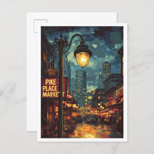 Pike Place Market Seattle Washington USA Travel Postcard