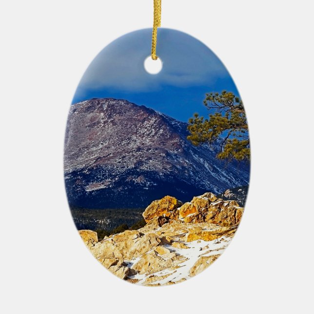 Pikes Peak and Lone Tree Ceramic Tree Decoration (Front)