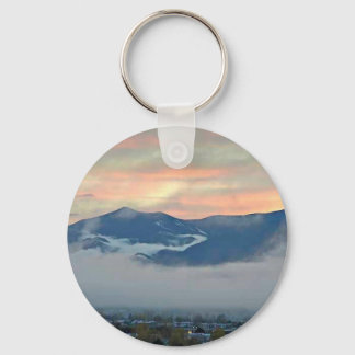 Pikes Peak at sunset with fog bank Key Ring