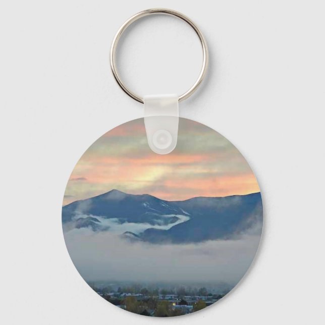 Pikes Peak at sunset with fog bank Key Ring (Front)