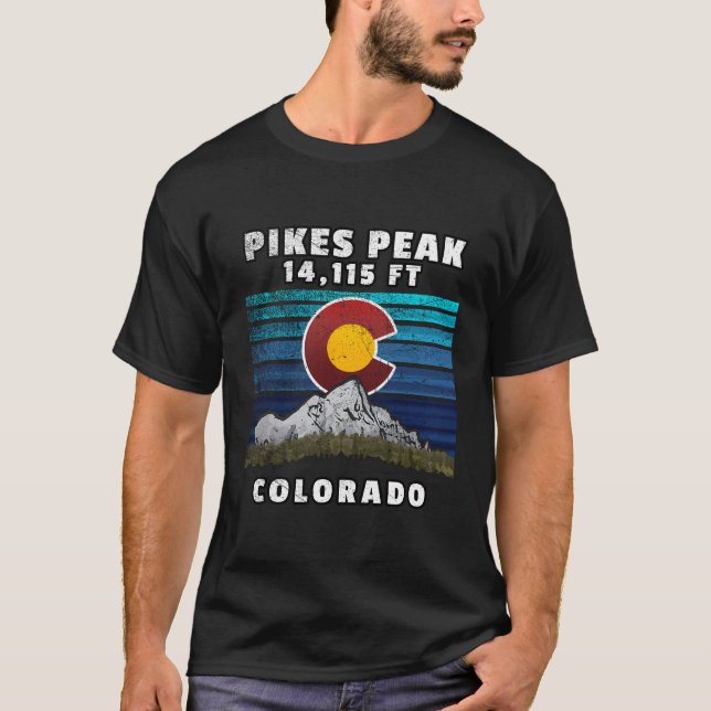 Pikes Peak Colorado Flag Themed Long Sleeve Shirt (Front)