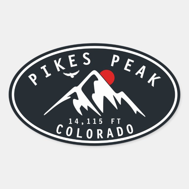Pikes Peak Colorado Mountain Camping Hiking Oval Sticker (Front)