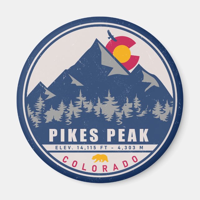Pikes Peak Colorado Retro Sunset Souvenirs Magnet (Front)