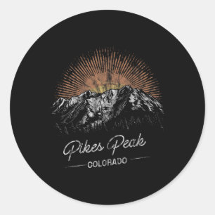 Pikes Peak Mountains Colorado Hiking Outdoors Vint Classic Round Sticker