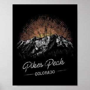 Pikes Peak Mountains Colorado Hiking Outdoors Vint Poster