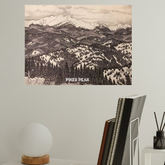 Pikes Peak Pen/Pencil Illustration Poster