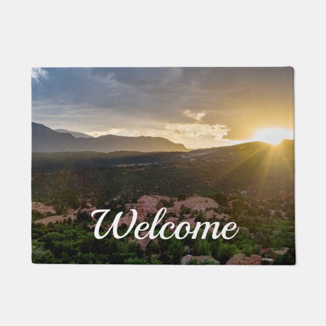 Pikes Peak Sunset Haze Welcome Doormat (Front)