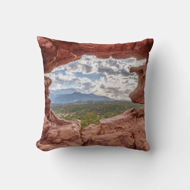 Pikes Peak Through A Rock Hole Cushion (Front)
