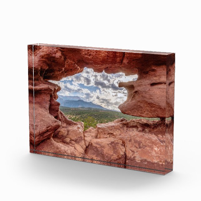 Pikes Peak Through A Rock Hole Photo Block (Right)