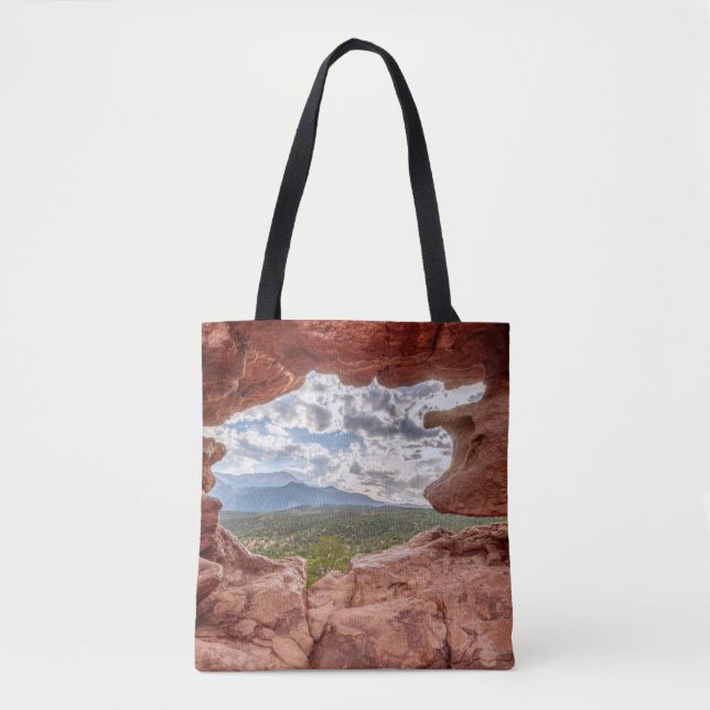Pikes Peak Through A Rock Hole Tote Bag (Front)