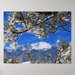 Pikes Peak Winter Snow Covered Fractal Art Poster