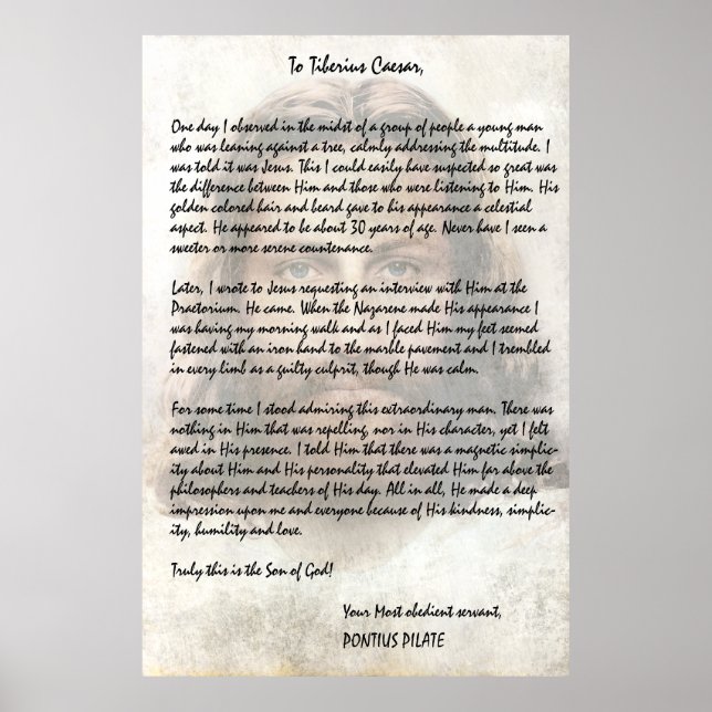 Pilate Letter to Caesar Describing Jesus Christ Poster (Front)