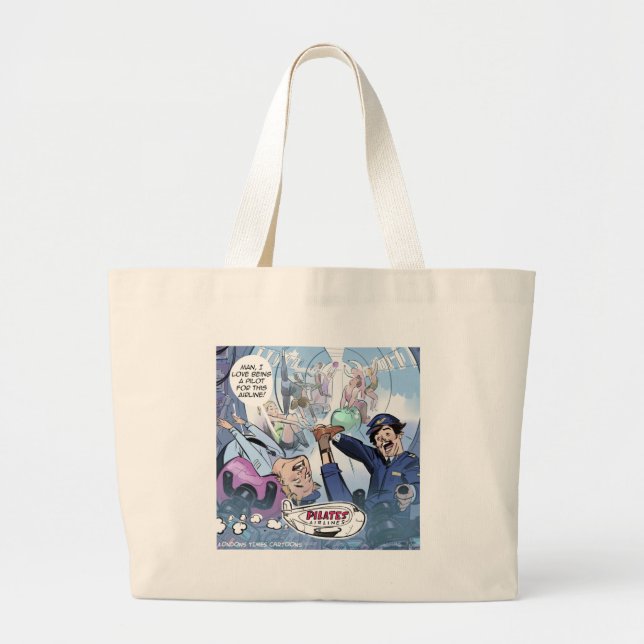 Pilates Airlines Rick London Funny Gifts Large Tote Bag (Front)