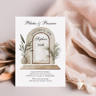 Pilates and Prosecco Wellness Themed Birthday Invitation