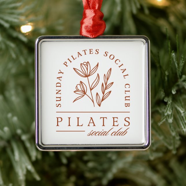 Pilates club floral boho aesthetic metal ornament (Tree)