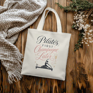 Pilates First Champagne Later - Elegant Rose Gold Large Tote Bag