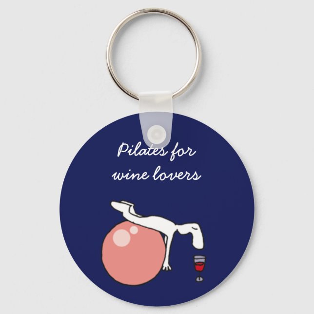 Pilates for wine lovers keychain, purple key ring (Front)