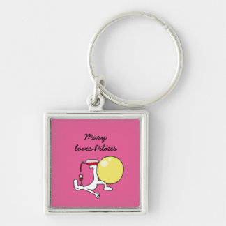 Pilates for wine lovers square keychain, pink key ring