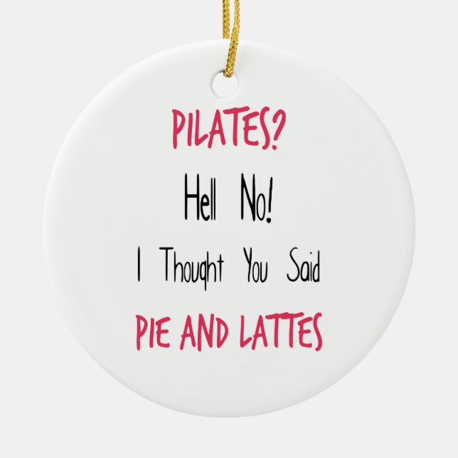 Pilates Funny Quote, Black and Pink Ceramic Tree Decoration (Front)