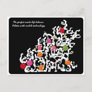 Pilates + handheld technology postcard, black postcard