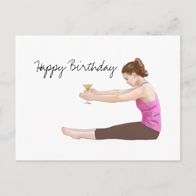 Pilates Happy Birthday Card with cocktail (Front)