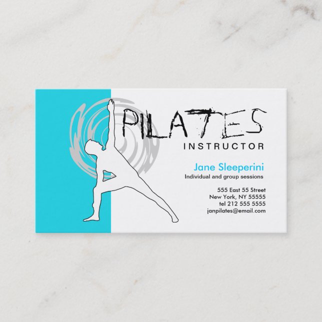 Pilates Instructor Business Card Blue (Front)
