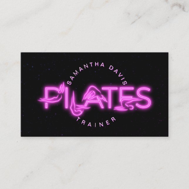 Pilates Instructor in pink neon Business Card (Front)