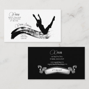 Pilates Instructor Silhouette Pose Black & White Business Card