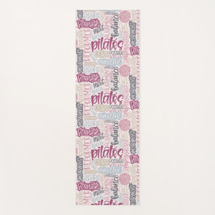 Pilates Lingo-Pink Plum Hand-Lettered Word Collage Yoga Mat