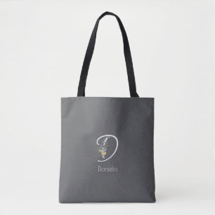 Pilates lover Floral monogram watercolor gray Tote Bag