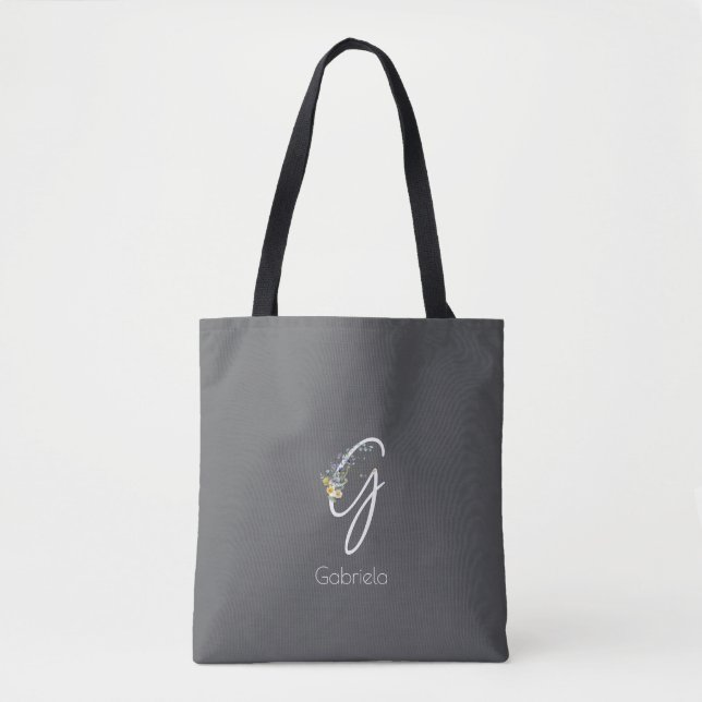 Pilates lover Floral monogram watercolor gray Tote Bag (Front)