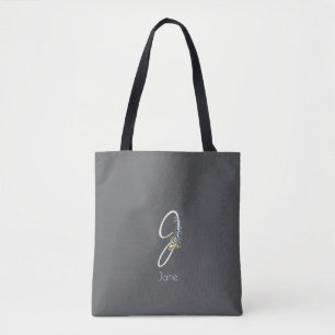 Pilates lover Floral monogram watercolor gray Tote Bag