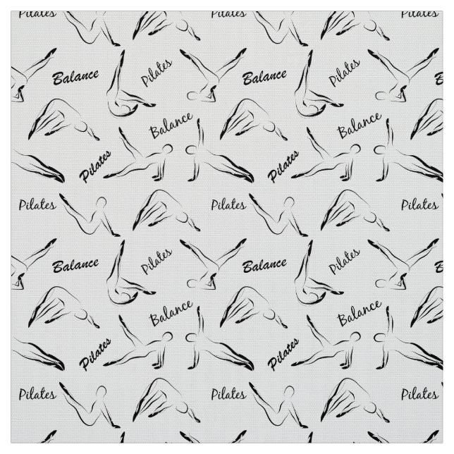 Pilates Poses Seamless Pattern in black colour Fabric (Swatch)