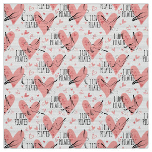 Pilates Poses Seamless Pattern in pink colour Fabric