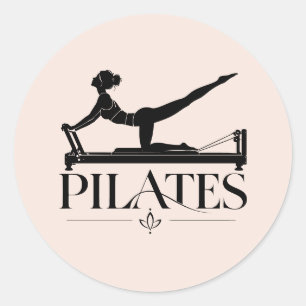 Pilates Reformer-Black Graphic Pale Pink Classic Round Sticker