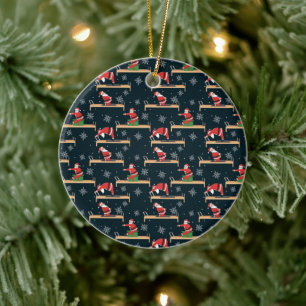 Pilates Reformer Santa Seamless Christmas Patterns Ceramic Ornament