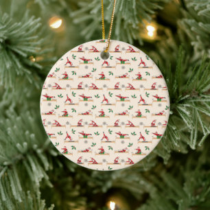 Pilates Reformer Santa Seamless Christmas Patterns Ceramic Ornament