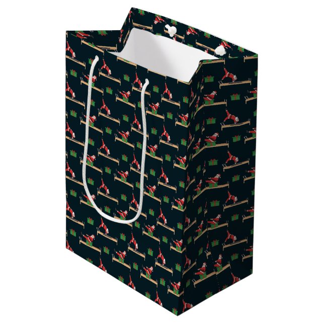 Pilates Reformer Santa Seamless Christmas Patterns Medium Gift Bag (Front Angled)