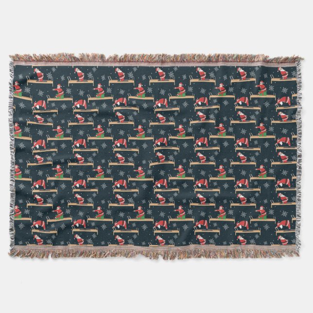 Pilates Reformer Santa Seamless Christmas Patterns Throw Blanket (Front)
