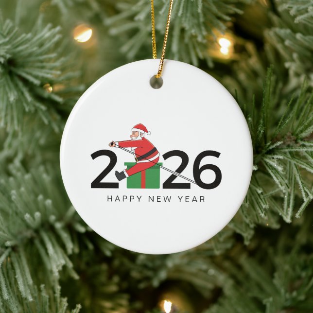 Pilates Santa Happy New Year Ceramic Ornament (Tree)
