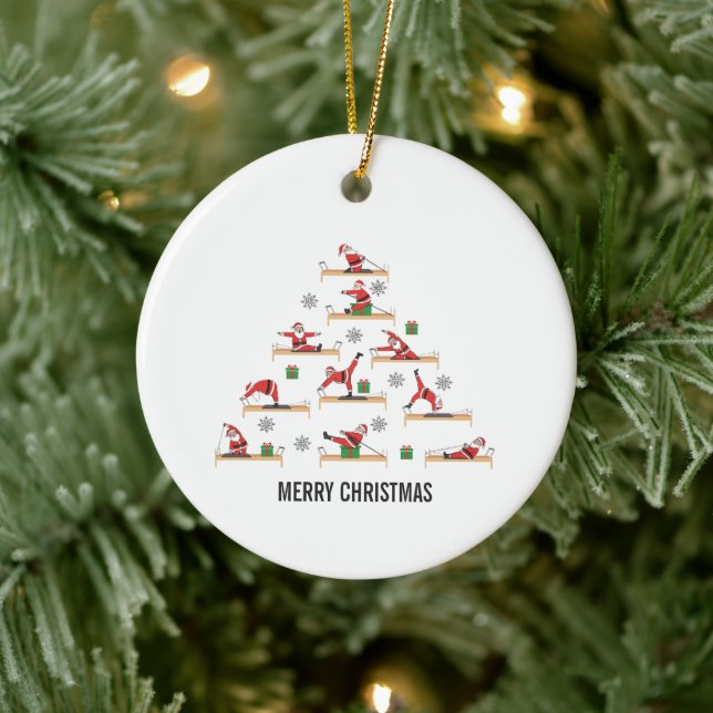 Pilates Santa Reformer Christmas Ceramic Ornament (Tree)