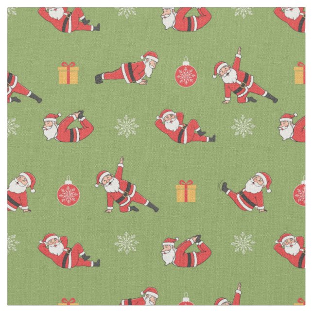 Pilates Santa Seamless Christmas Patterns Fabric (Close Up)