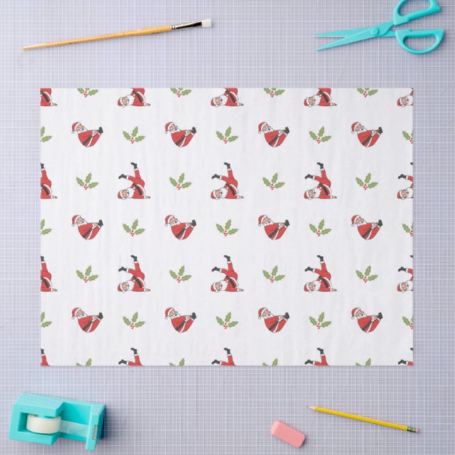Pilates Santa Seamless Christmas Patterns Tissue Paper (Craft)