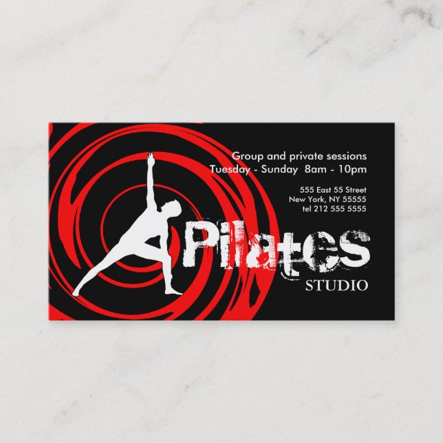 Pilates Studio Business Card Black Red (Front)