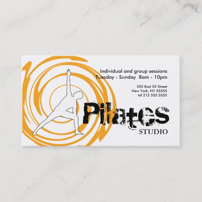 Pilates Studio Business Card White Orange (Front)