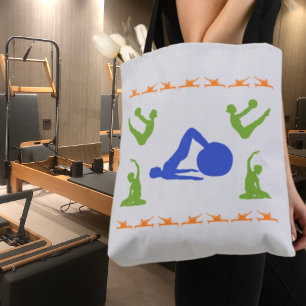 Pilates Women's Silhouettes-Blue,Green, & Orange Tote Bag